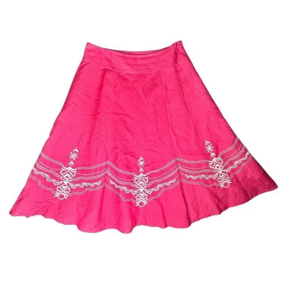 Retro Sz 10 Y2K Hot Pink Prairie Floral Cottage Core Flowy Skirt A Bell Lined